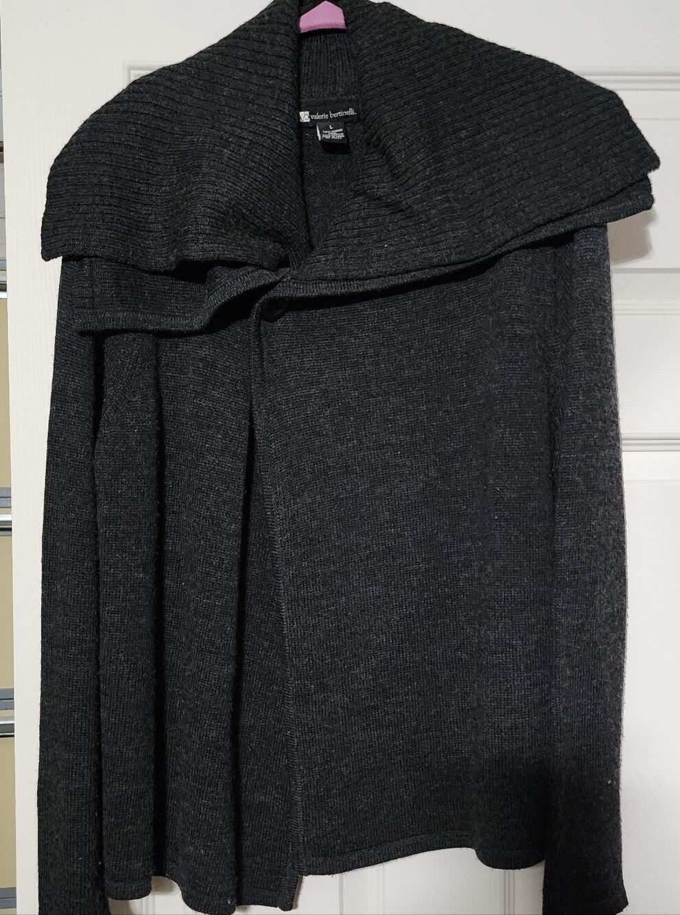 Valerie Bertinelli Charcoal Ribbed Shawl-Collar Cardigan